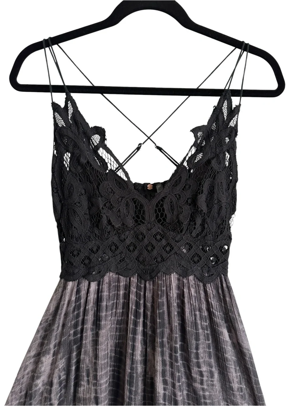 Free People FP One Adella Lace Mini Slip Dress Black Charcoal Sz M Boho Festival